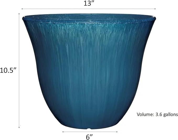 Classic Home and Garden Honeysuckle Resin Flower Pot Planter, Ocean Blue, 13" by GreenHaven Gardens