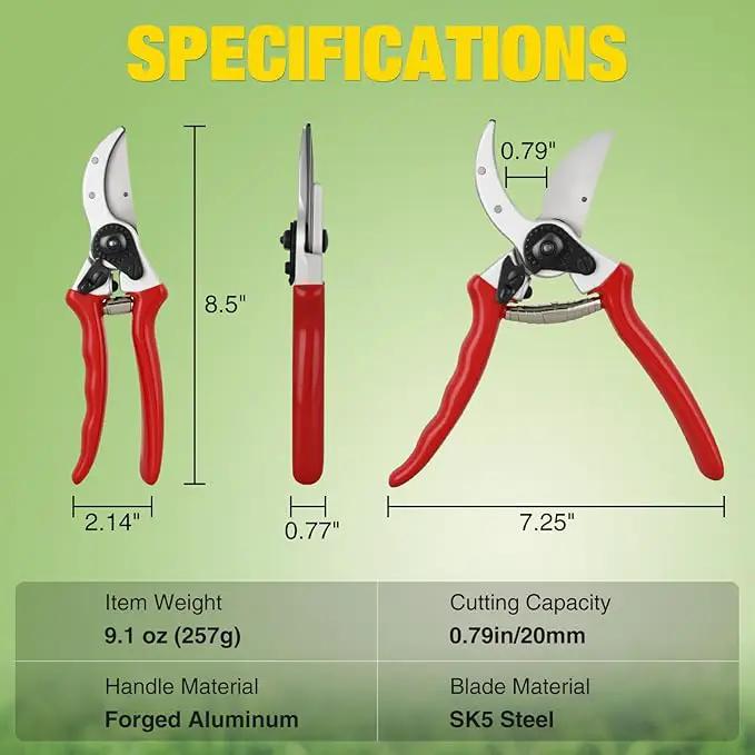 Yesker Pruning Shears Pruners for Gardening 8.5 in Professional Bypass Garden Scissors with Sharp SK5 Steel Blade Heavy Duty Hand Garden Shears Clippers for Branch Flower Plant Trimming Cutting Tools by GreenHaven Gardens