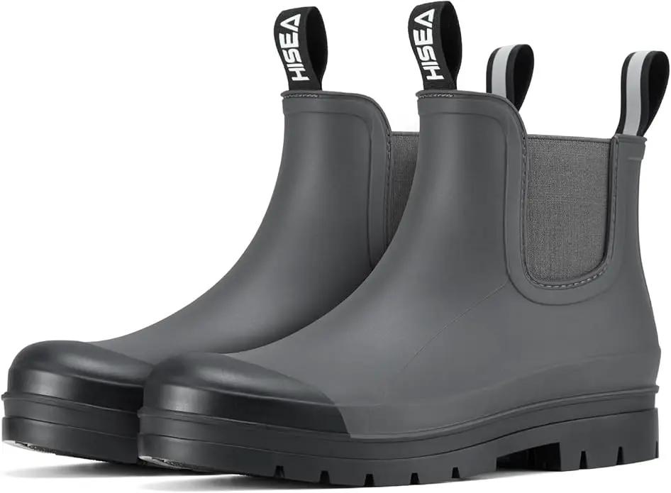HISEA Women's Short Rain Boots Waterproof Garden Shoes Rubber Chelsea Boots Anti-Slipping Rainboots for Ladies with Comfort Insole Lightweight Stylish Ankle Rain Shoes Outdoor Work Booties by GreenHaven Gardens