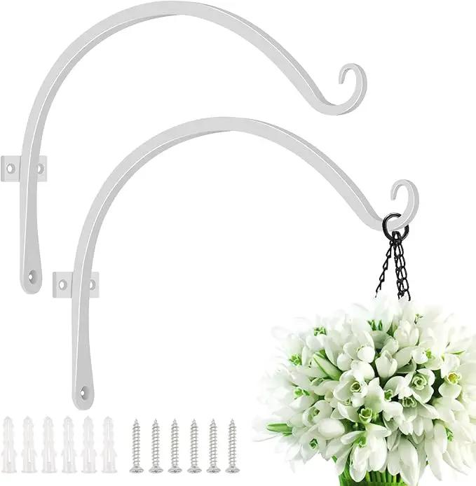 FEED GARDEN 2 Pack 12 Inch Hanging Plant Bracket Wall Hooks Decorative Plant Hangers for Outdoor Hanging Bird Feeders, Wind Chimes, Plant Baskets, White by GreenHaven Gardens