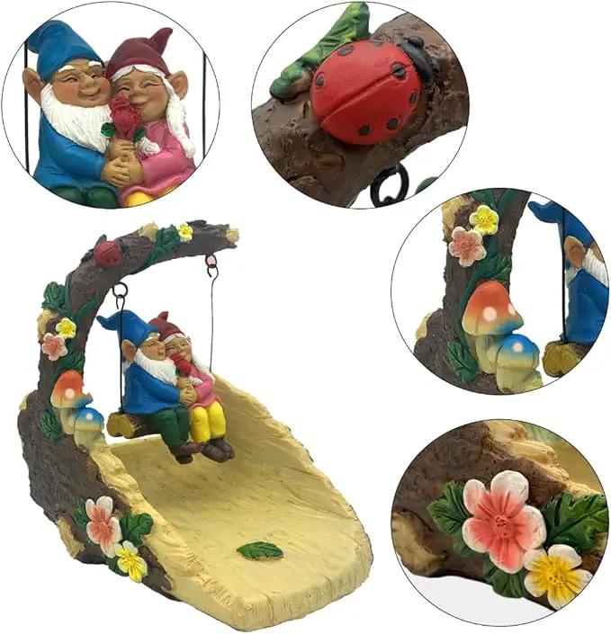 Gnome On The Swing Gutter Downspout Extension Decoration,Rain Downspout Diverter Garden Statue,Decorative Gutter Extension,Downspout Splash Block,Animal Resin Statue Outdoor Décor by GreenHaven Gardens