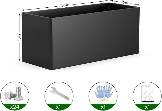 Metal Planter Box - Heavy Duty Rectangular Trough, All-Weather Rust-Resistant Design with 6 Drainage Holes | Large 36x15x15 Inch for Patio, Porch & Garden | Black by GreenHaven Gardens