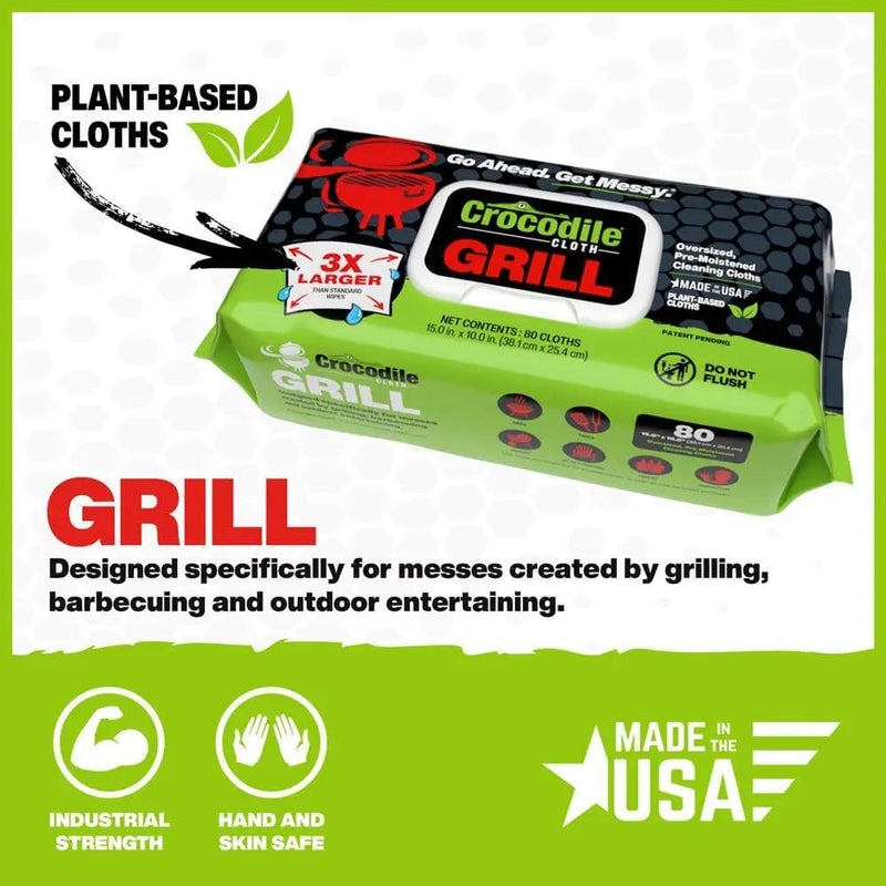 Crocodile Cloth Grill Wipes, 640 Count (8 Packs) – Extra-Large 15” x 10” Plant-Based Cleaning Cloths, Safe on Skin & Surfaces, Pre-Moistened with Aloe & Vitamin E by GreenHaven Gardens