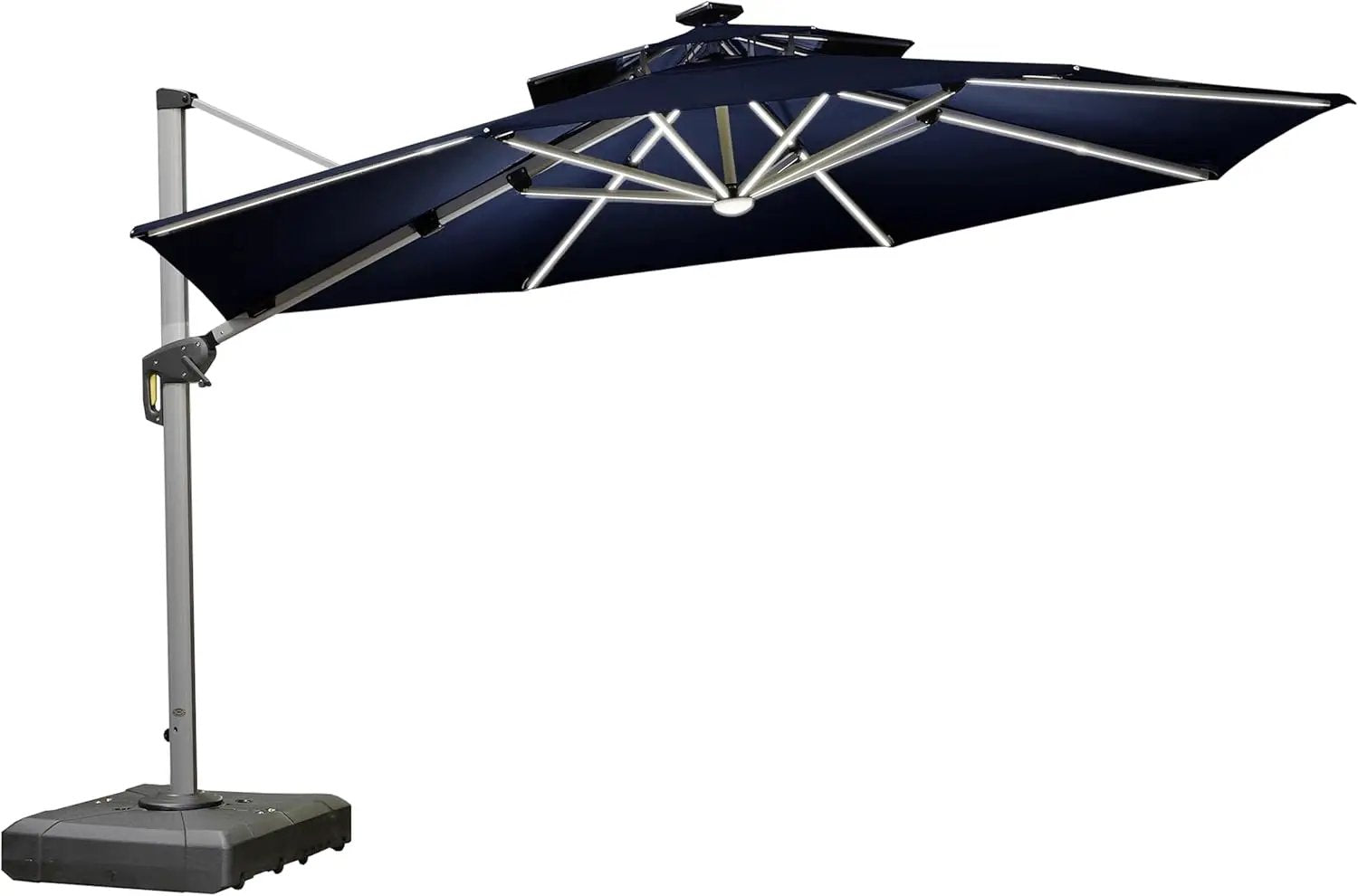 PURPLE LEAF 12ft Solar powered LED Patio Umbrella Outdoor Round Umbrella Large Cantilever Umbrellas with LED lights Windproof Offset Umbrellas Sun Umbrella for Garden Deck Pool Patio, Navy Blue by GreenHaven Gardens
