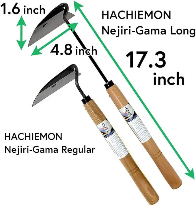 HACHIEMON Japanese Weeding Tool Very Sharp Edge Nejiri-Gama Long Type - Made in Japan by GreenHaven Gardens