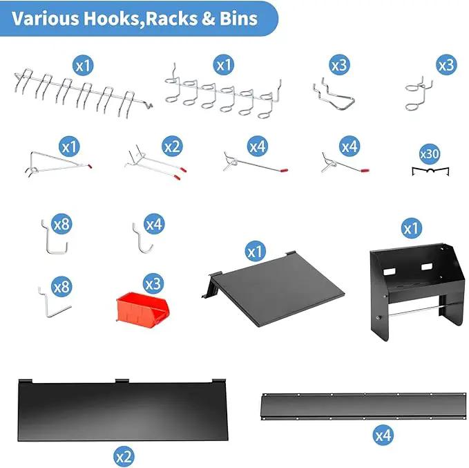 Ultrawall Peboard Storage Organizer, 48x36 inch Pegboard Wall Organizer, Metal Garage Peg Board with Toolboard, Utility Hooks, Overhead Shelf, 105pcs by GreenHaven Gardens