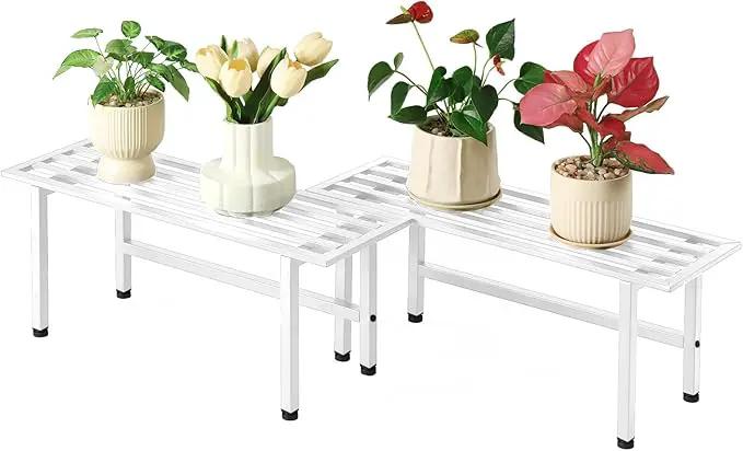 2 Pack Metal Plant Stand Outdoor Plant Shelf Indoor,1 Tier Heavy Duty Plant Stands for Multiple Plants,26" L x 10.12" H x 8.75" W,White by GreenHaven Gardens