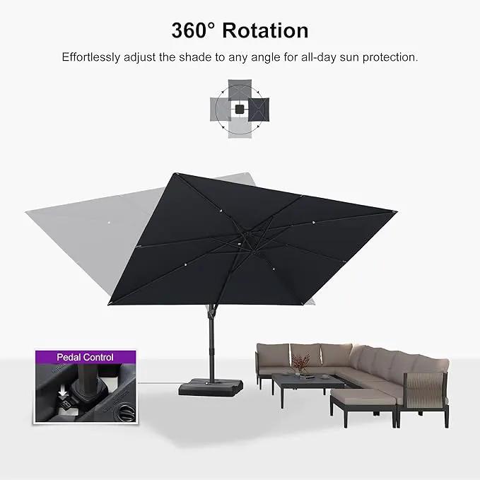 PURPLE LEAF 9' × 11.5' Patio Cantilever Umbrella with Base Outdoor Rectangle Adjustable Offset Umbrellas with 360-degree Rotation and 8 Heavy Duty Metal Ribs for Garden Deck Pool Grey by GreenHaven Gardens