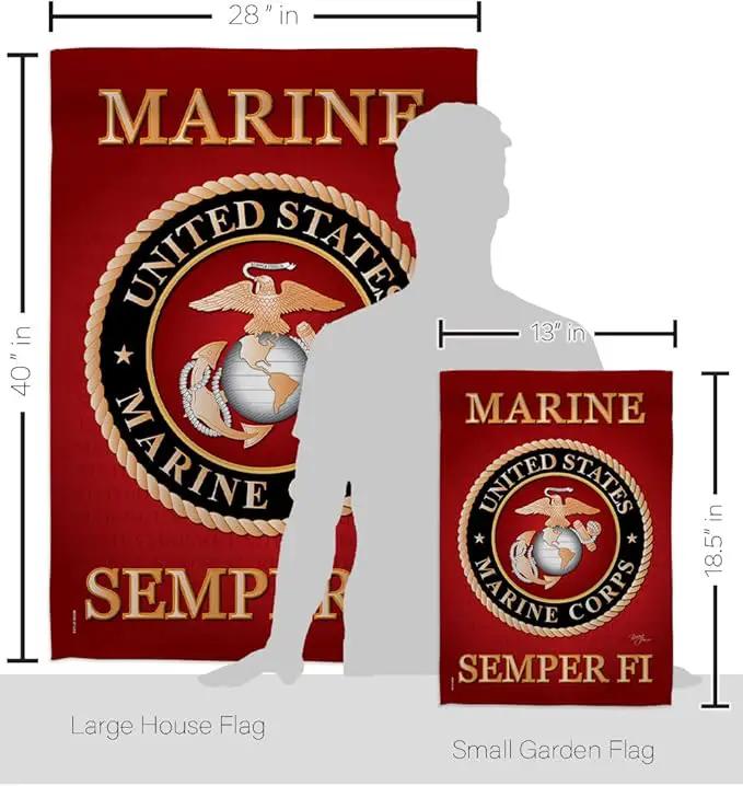 Marine Corps Garden House Flag - Set Armed Forces USMC Semper Fi United State American Military Veteran Retire Official - Decoration Banner Small Yard Gift Double-Sided Made In USA 28 X 40 by GreenHaven Gardens