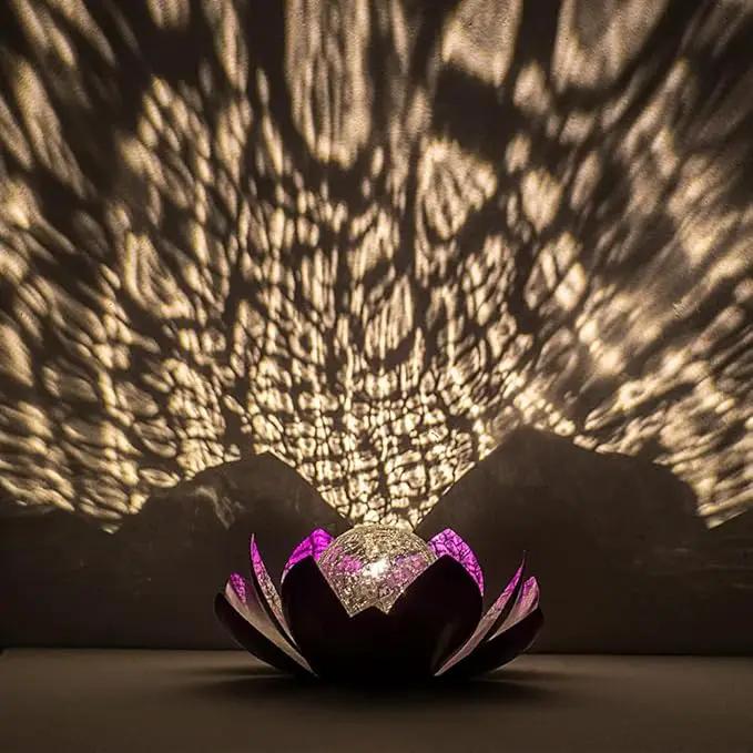 Huaxu Solar Lights Outdoor Decor Purple Lotus Waterproof LED Crackle Globe Glass Metal Flower Decorations for Garden Patio Yard Porch Pathway Ground Tabletop by GreenHaven Gardens