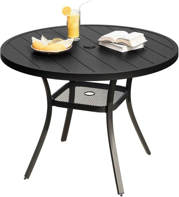 DIFY Outdoor Dining Table for 4, Round Patio Table with Umbrella Hole for Garden, Backyard and Porch (Black) by GreenHaven Gardens