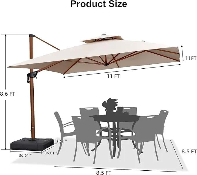 PURPLE LEAF 11ft Patio Umbrella with Base Outdoor Square Umbrellas Large Cantilever Umbrella Windproof Offset Umbrellas Heavy Duty Sun Umbrella for Garden Deck Pool Patio, Beige by GreenHaven Gardens