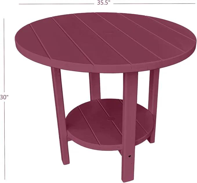 Phat Tommy Round Poly Resin Outdoor Patio Dining Table, All Weather Poly Patio Outdoor Furniture, Dark Red by GreenHaven Gardens