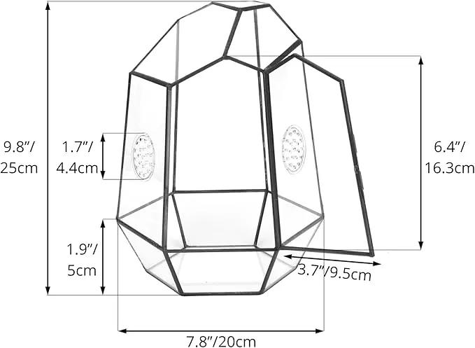 NCYP Closed Geometric Glass Enclosure with Front Opening Door & 2 Vent Holes for Insects, Succulent, Cacti - 7.9"x6.9"x9.8" Black Irregular Terrarium Planter - Home Garden Tabletop Decor (No Plants) by GreenHaven Gardens