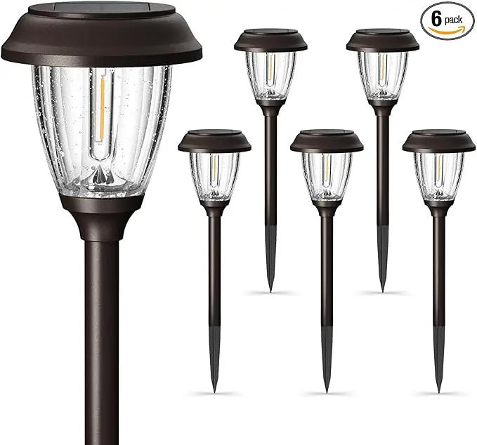 XMCOSY+ Solar Lights Outdoor 10/25 LM LED with 2 Lighting Modes, Solar Garden Lights Glass and Metal, IP65 Waterproof Solar Powered for Yard Pathway Walkway Driveway Patio (6 Pack, Warm White) by GreenHaven Gardens