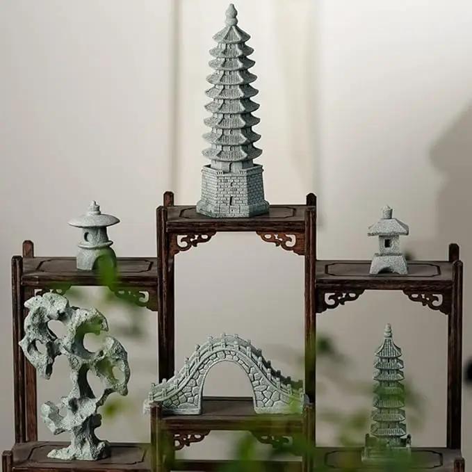 3 PCS Miniature Figurines Stone Pagoda Lantern Garden Statues Tiny Home Kit Meditation Accessories for Zen Garden Home Decor Yard Decorations Outdoor Statues Asian Garden Decor Japanese Gifts (2) by GreenHaven Gardens