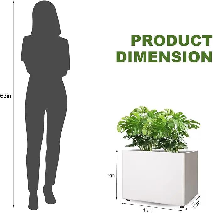 Planter Box Rectangular Block - 16×12×12IN Galvanized Steel Metal Long Box Planter Easy Installation Modern Outdoor Tall Planters All-Weather Use with Drainage Holes for Patio/Porch(White) by GreenHaven Gardens