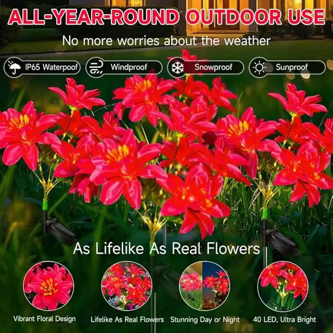 Neporal Solar Flowers Outdoor Waterproof Pink, Decorative Garden Lights Solar Powered Dusk to Dawn, 8-Stem, 2 Lighting Modes Plants Lights for Yard, Backyard, Porch (Modern, 2, Count) by GreenHaven Gardens