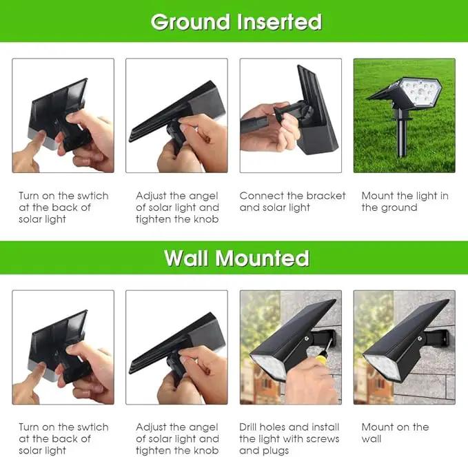 Biling Solar Spot Lights Outdoor, 2-in-1 Solar Landscape Lights 12 LED Bulbs Solar Powered Lights IP67 Waterproof Adjustable Wall Light for Patio Pathway Yard Garden Driveway Pool - White(6 Pack) by GreenHaven Gardens