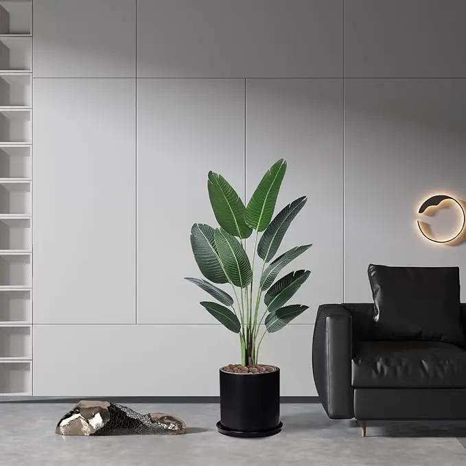 Plant Pots 10 Inch Ceramic Planter with Drainage Hole and Saucer, Matte Black Modern Cylinder Planter Pot for Indoor Outdoor Plants Flowers, Full Glazed Finish by GreenHaven Gardens