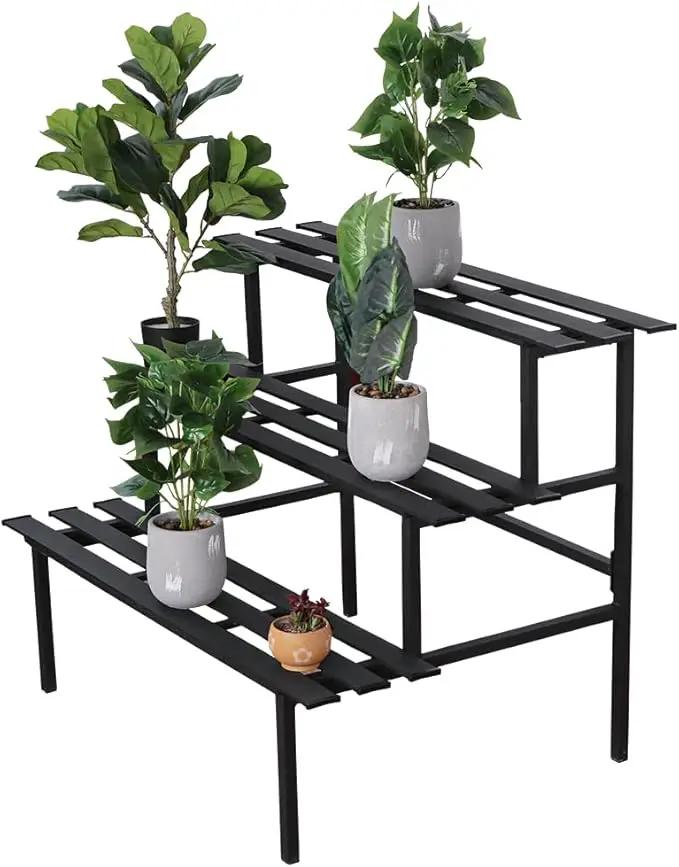 Versatile 3-Tier Metal Plant Stand, Ladder Designed, Heavy-Duty Utility Storage Rack for Indoor & Outdoor Use, Decorative Plant Display for Home, Garden, Patio, and Balcony. by GreenHaven Gardens