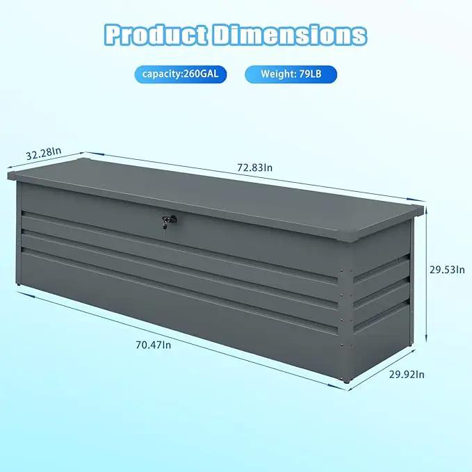 260 Gallon Outdoor Storage Box Waterproof, Extra Large Metal Deck Box and Patio Cushion Box for Storing Gardening Tools, Pool Supplies by GreenHaven Gardens