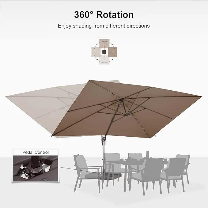 PURPLE LEAF 10' X 13' Patio Cantilever Umbrella Rectangle Umbrella Outdoor with Aluminum Offset Hanging and 360° Rotation for Pool Garden Deck Patio, Taupe by GreenHaven Gardens