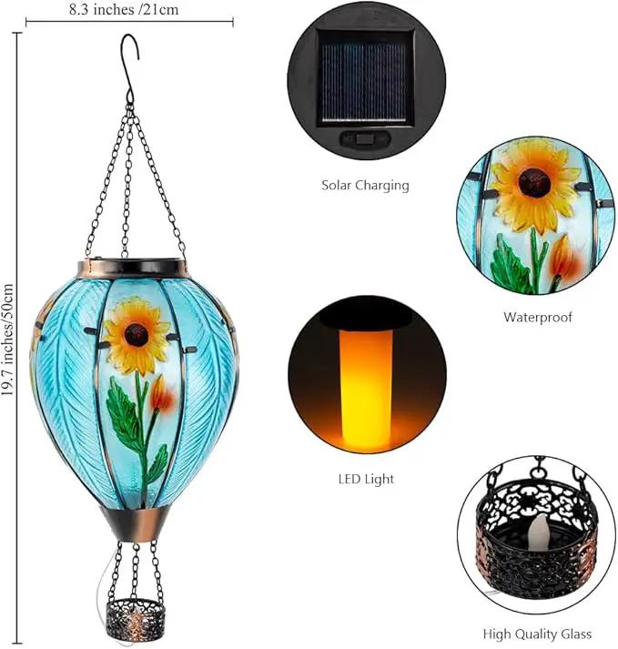 Starsoul Large Solar Hot Air Balloon Lantern with Flame Sunflower Glass Hanging Outdoor Hot Air Balloon Solar Light Waterproof Garden Patio Yard Party Decorations by GreenHaven Gardens