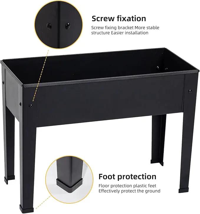 Raised Garden Bed, Elevated Planter Black Metal Plant Box with Legs Standing Garden Stand Drainage Holes Black(Black 24" L x 11" W x 18" H) by GreenHaven Gardens