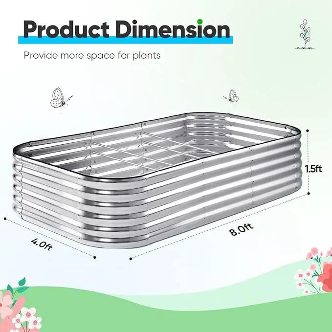 Quictent Raised Garden Bed Kit Oval Galvanized Metal Planter Box Tall for Vegetables Outdoor Backyard, Rubber Strip Edging Included, Silver 8x4x1.5 ft by GreenHaven Gardens