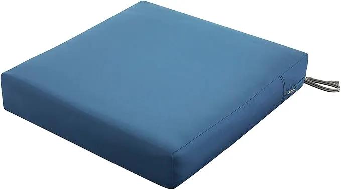 Classic Accessories Ravenna Water-Resistant 23 x 23 x 5 Inch Square Patio Seat Cushion Slip Cover & Foam, Empire Blue, Lounge Chair Cushion by GreenHaven Gardens