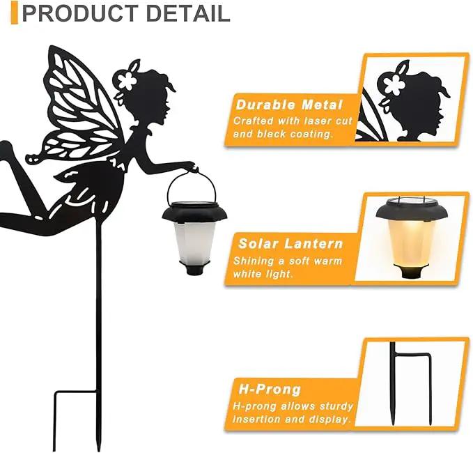 Solar Fairy Garden Stake Decorative Lantern, 2 Pack Metal Fairy Angel Garden Silhouette Lights for Lawn, Pathway, Patio, Yard Outdoor Decor by GreenHaven Gardens