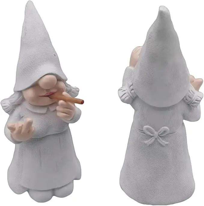 MINICAR 8'' H Funny Middle Finger Lady Gnomes Statues Outdoor Decor, Naughty Smoking Sculptures Garden Yard Patio Decorations, Paintable Unique Gifts by GreenHaven Gardens