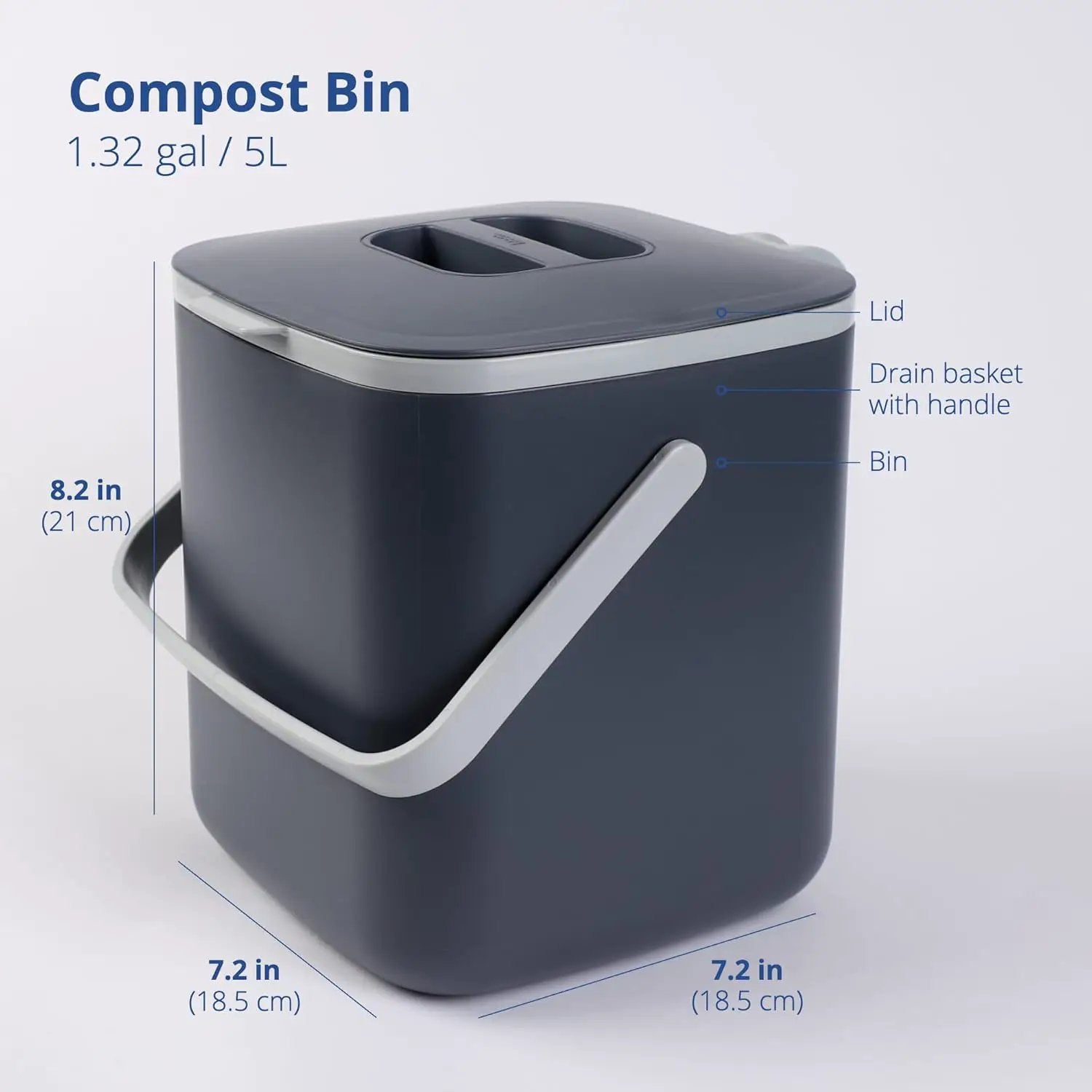 Blue Ginkgo Kitchen Compost Bin [5L / 1.32 GAL] – Filter-Free, Odor-Tight Countertop Food Waste Pail with Handles (Made in Korea, Gray) by GreenHaven Gardens