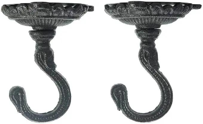 Sungmor Heavy Duty Ceiling Hooks for Hanging Plants, 2PC Black 3.5x3.9Inch Large Cast Iron Ceiling Hooks, Antique Decorative Ceiling Swag Hooks for Hanging Planter Chandelier Wind Chime Lantern Hanger by GreenHaven Gardens