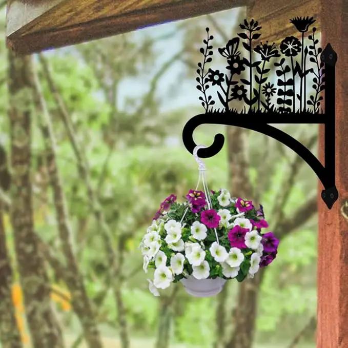 Peacoblue Iron Plant Hangers Hooks for Outdoor Indoor Hanging Plants Flower Fern Pot Lantern Bird Feeder Wind Chimes, 12"x15" Weather Resistant Metal Wall Holder for Porch Garden Farmhouse(Wildflower) by GreenHaven Gardens