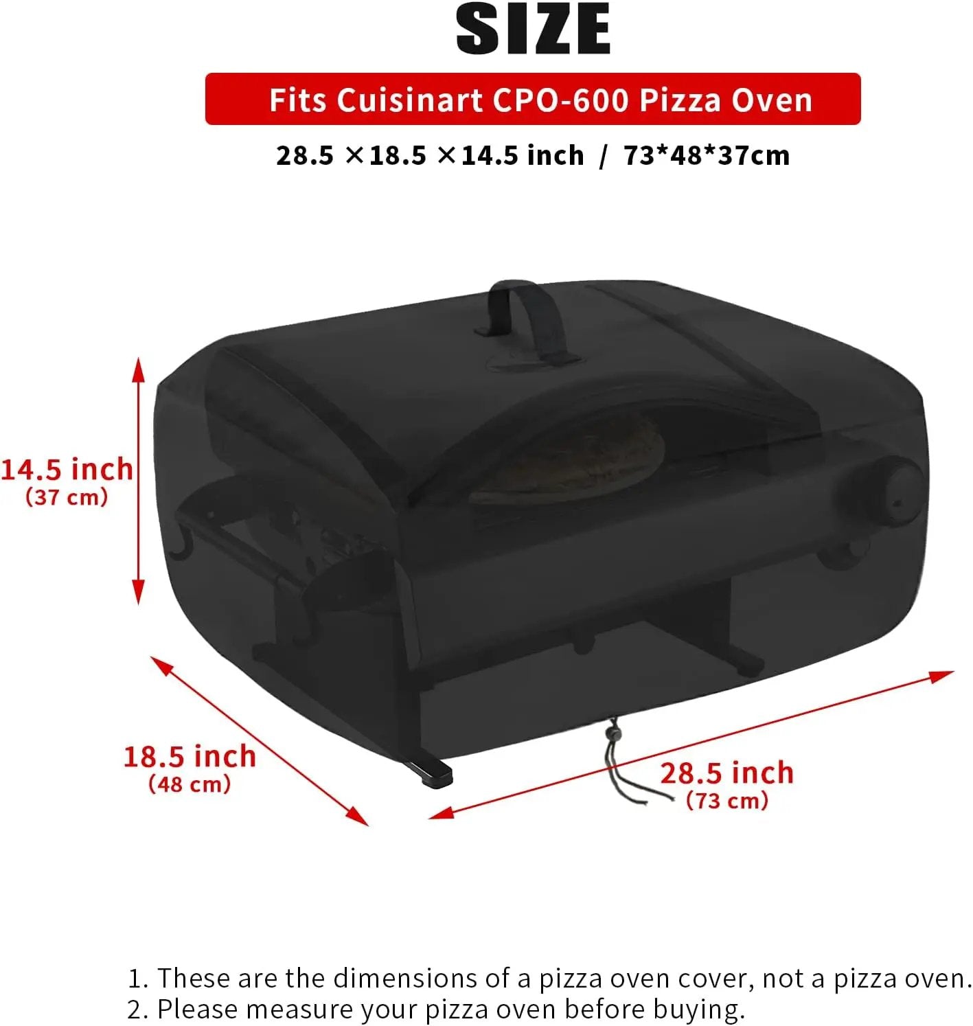 Kingling Pizza Oven Cover for Cuisinart CPO-600 Pizza Oven/CGG-306 Grill, Waterproof Portable Outdoor Grill Cover - 28.5''L x 18.5''W x 14.5''H by GreenHaven Gardens