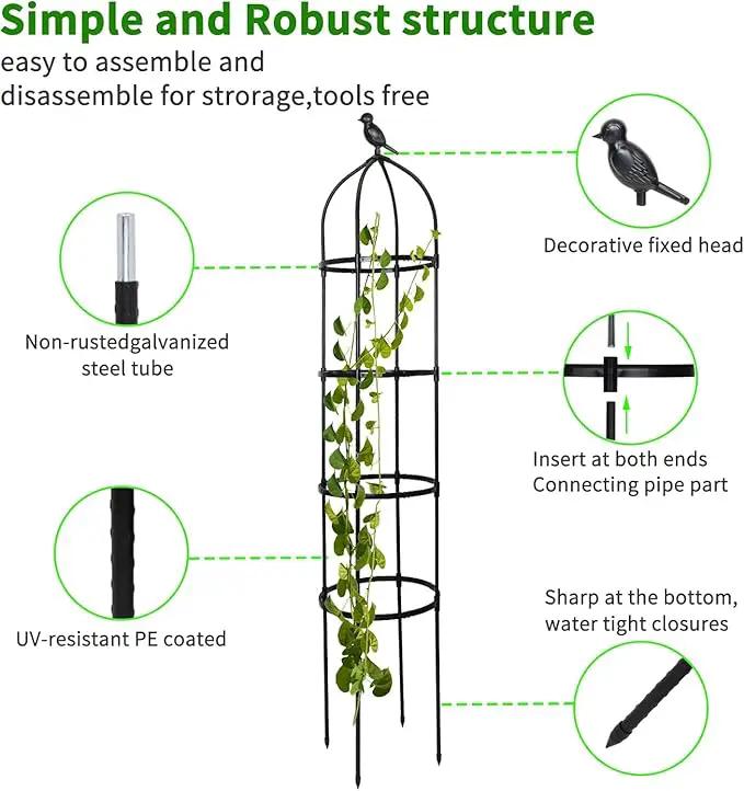 2 Pcs Garden Trellis for Climbing Plants, 6 Ft Rustproof Metal Pipe with Heavy Duty Plastic Coated, Garden Outdoor Indoor Potted Plant Support, Obelisk Garden Trellis for Climbing Vine by GreenHaven Gardens