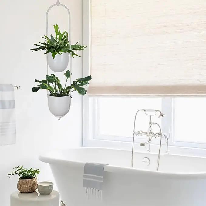 Hanging Planters 2 Tiers Metal Plant Hangers for Indoor Outdoor Plants Wall Ceiling Hanging Flower Pot Basket Holders Kitchen Room Decor(White) by GreenHaven Gardens