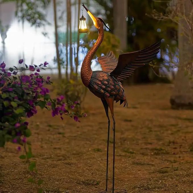 48'' Heron Garden Statue, Large Crane Outdoor Statue with Solar Lantern, Crane Bird Metal Yard Art for Outside Backyard, Pond, Porch Decor by GreenHaven Gardens