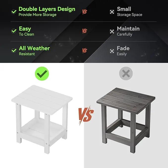 Outdoor Side Table for Garden, Lawn, Living Room Adirondack Tables for Outside 2-Tier HDPE Waterproof Small Outside Side Tables for Patio End Table for Adirondack Chair, 2 Pcs, White by GreenHaven Gardens
