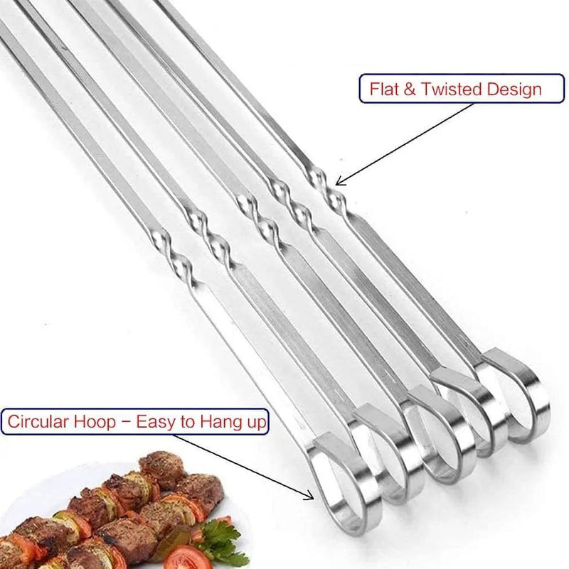 Metal Skewer for Grilling,Kabob Skewer,Flat BBQ Barbecue Skewer,Grilling Skewers Set,Reusable BBQ (10" skewer(16 pack)) by GreenHaven Gardens