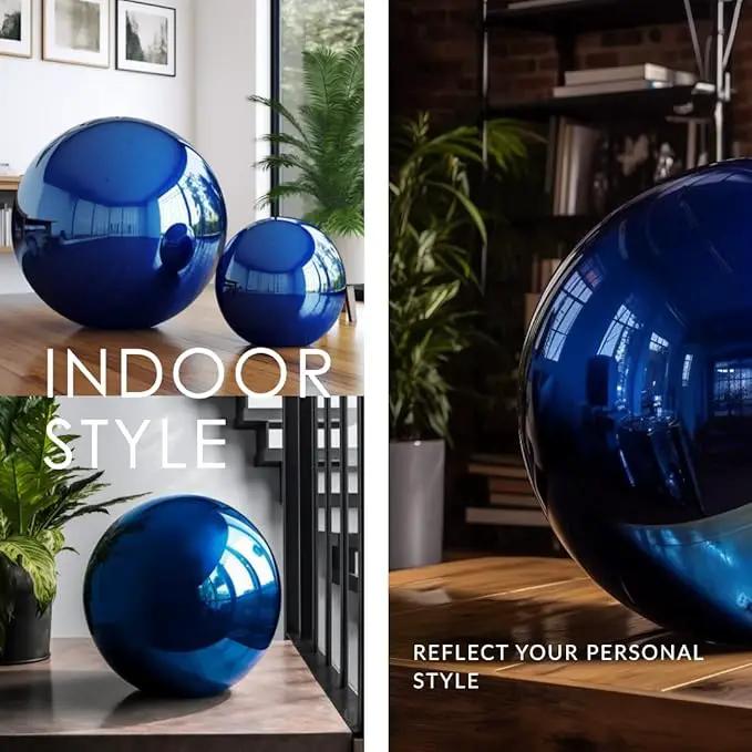 10 Inch Stainless Steel Gazing Globe,v2croft Hollow Ball Mirrored Surface Polished Shiny Sphere,Garden Stainless Steel Gazing Ball for Outdoor Lawn Pond Yard Ornament(Blue) by GreenHaven Gardens
