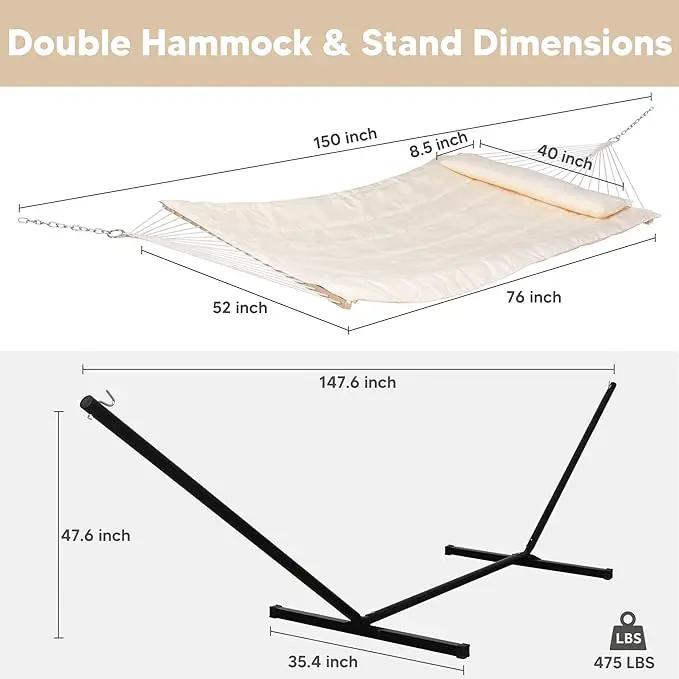 SUNCREAT Two Person Hammock with 12ft Stand Included, Max 475lbs Capacity, Heavy Duty Free Standing Hammock, Beige by GreenHaven Gardens