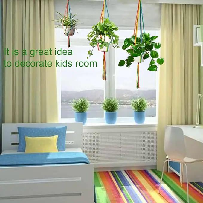 Rainbow Macrame Plant Hangers Indoor Outdoor, 3 Pack Different Size Flower Pot Holder Hanging Plant Holder for Windows Garden Boho Home Decor by GreenHaven Gardens