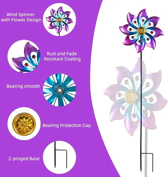 DREAMYSOUL Wind Spinners Outdoor, 9.6" Dia*40" H Metal Garden Pinwheels, Kinetic Wind Spinners for Yard and Garden Lawn Art Decor (Purple) by GreenHaven Gardens