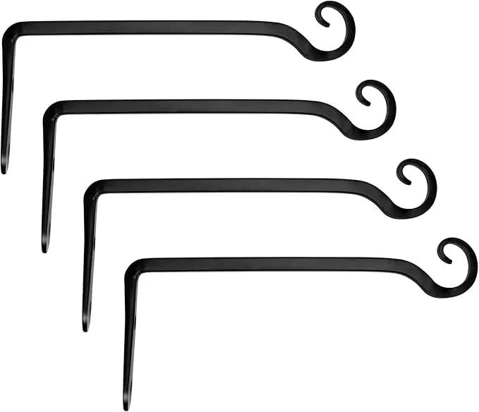 Mkono Hanging Plant Bracket 10 inch Metal Wall Plant Hook Decorative Plant Hanger for Bird Feeders, Planters, Lanterns, Wind Chimes, Home Decor Indoor Outdoor 4 Pack, Black by GreenHaven Gardens