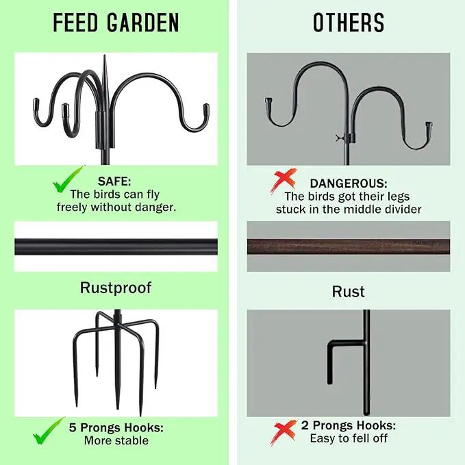 FEED GARDEN [Upgrade Version 92 Inch Three Shepherd Hooks for Outdoor,Bird Feeder Pole with 5 Prong Base, Adjustable Shepard Hooks for Hanging Plant, Solar Lanterns, Wind Chimes, 2 Pack by GreenHaven Gardens