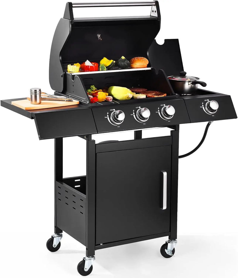 Q042-3-Burner w/Side Burner Gas Grill with 241 SQ.IN. Outdoor Grill with 36,000 BTU,Propane Grills with Top Cover Lid,Grills Outdoor Cooking for Patios,Balcony,Camping,Garden by GreenHaven Gardens
