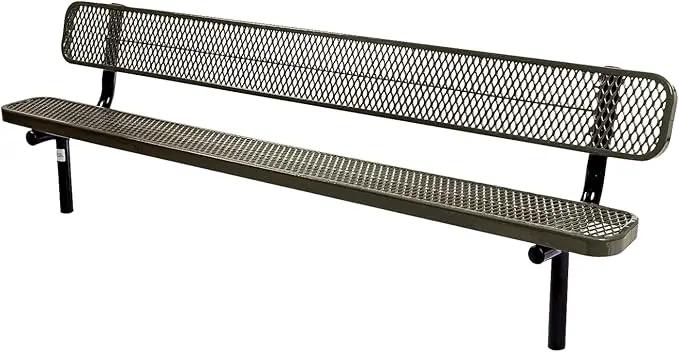 Heavy-Duty Outdoor Bench Thermoplastic Coated, Expanded Metal, Commercial-Grade Seating, Made in America (Inground with Back, 8 Ft, Textured Gold Vein) by GreenHaven Gardens